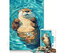 Relaxing Otter in Water Illustration 1000 Teenager Pieces Jigsaw Puzzle Memory Boost Calm Escape Pattern Assembly Warm Surprise (50x75cm)