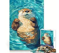 Relaxing Otter in Water Illustration 1000 Teenager Pieces Jigsaw Puzzle Memory Boost Calm Escape Pattern Assembly Warm Surprise (50x75cm)