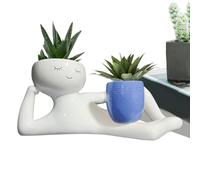 Relaxing Person Holding Pot,Lazy Guy Planter Succulent Plant Pot,Lying Down Figure,Human Shaped Flower Pot,Garden Resin Flowerpot Planter Succulent Pots Flower Container For Outdoor Indoor