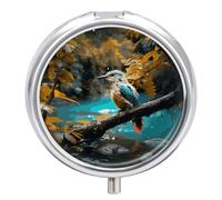 Relaxing Rain and Birds Sounds Pill Box 3-Compartment Medicine Pill Case Portable Round Pill Box Pill Container Holder to Hold Vitamins Decorative Metal Medicine Organizer