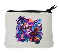 Relaxing Red Panda Enjoying Tropical Sunset Neoprene Coin Purse Pouch 10x11cm White