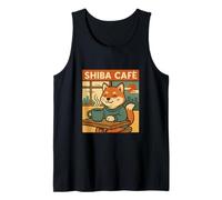 Relaxing Shiba Café Moment - Cozy Retro Dog Art Tank Top