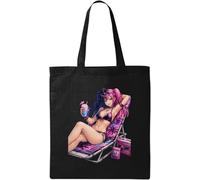 Relaxing Summer Vibes by Poolside Natural Cotton Tote Bag Black