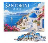 Relaxing Wooden Puzzle, Adults, Santorini Greece Retro, 1000 Pieces