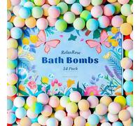 RelaxRose Pack of 54 Handmade Bath Bombs: 11 Vibrant Colours and 9 Unique Flavors, Long Lasting and Colorful Magic, Dissolve in 7 Minutes for Relaxation