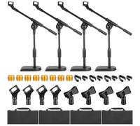 Relaxweex 4 Pack Adjustable Desktop Microphone Stand with Metal Weighted Base, Boom Arm Mic Stand with, Clips, Cable Holders, 5/8 Male to 3/8 Female Screw for Podcast Recording Studio Mic Setup