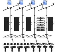 Relaxweex 4 Set Microphone Stand, Height Adjustable 26-65.7 Inch Floor Boom Mic Stand with Gooseneck, Tablet Phone Holder, Mic Clips and Storage Bag for Singing, Studio, Stage, Karaoke