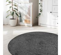 Relay Plain Round Charcoal Short Pile Rug - 133cm