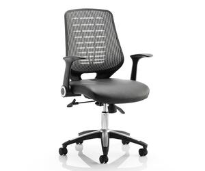 relay task silver back office chair with leather black seat