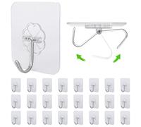 Relazoom 24 Pack Self Adhesive Hooks Heavy Duty, Transparent Sticky Hooks for Hanging, 15kg/33lb Waterproof Wall Hooks, No Drill Hooks for Bathroom, Kitchen, Keys, Towels, Wreath, Christmas Lights