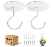 RELBRO Ceiling Hooks, Metal Hanging Ceiling Plant Hangers Indoor Outdoor, Heavy Duty, White, 2 Pcs