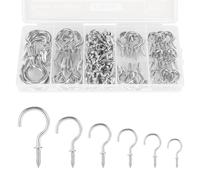 RELBRO Screw Hooks, 6 Sizes Metal Screw in Cup Hooks, 1/2 Inch, 5/8 Inch, 3/4 Inch, 7/8 Inch, 1 Inch, 1-1/4 Inch, Silver, 110 Pcs