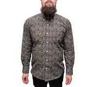 Relco Black & White Paisley Print Retro Button Down Long Sleeve Shirt 2XL