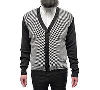 relco Men`s Checkerboard v Neck Long Sleeve Cardigan Size XXX Large Black/White