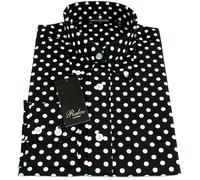 Relco Mens Black & White Polka Dot Long Sleeved Shirt Mod Skin Retro Indie 60s