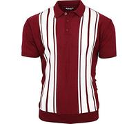 Relco Mens Burgundy Striped Fine Gauge Knitted Cotton Blend Polo Mod Retro - Large