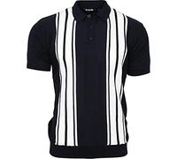 Relco Mens Striped Fine Gauge Knit Mod Polo Shirt Navy/Ecru 2XL