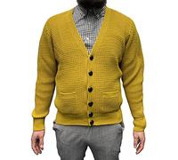Relco Mens Waffle Knit Cardigan (Medium, Mustard)