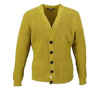 Relco Mens Waffle Knit Retro 60s Button Cardigan Mustard 2XL
