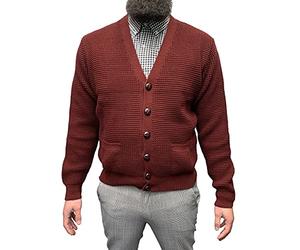 Relco Mens Waffle Knit Retro 60s Button Long Sleeve Cardigan Wine XXL