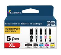 Relcolor 250XL 251XL Ink Cartridge Replacement for Canon 250 251 PGI-250XL CLI-251XL Combo Compatible with Canon PIXMA MX922 MX920 IX6820 MG7520 IP8720 MG5520 MG7120 MG5420 IP7220 Printer (5 Pack)