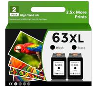 Relcolor 63XL Black Ink Cartridge Replacement for HP 63 XL 2 Pack for HP63 HP63XL for 4650 3830 5255 4520 4655 5222 5200 5258 5212 3632 5252 4652 4510 3631 3630 1112 2130 4512 2132 3634 5260 3833 4654