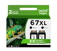 Relcolor 67XL Black Ink Cartridge Replacement for HP 67 XL 2 Pack for HP67 HP67XL for 2855e 2827e 2700 2755e 4100 4255e 6400 2852e 2752e 2700e 4227e 4100e 4155e 6455e 6000 6400e 2742e 2734e 6458e 4200