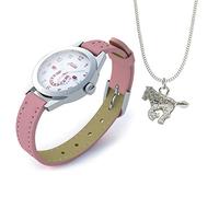 Relda Girl's-Children White Dial & Pink PU Strap with Buckle + A Horse Pendant Necklace On A 15" Base Metal Chain Gift Set