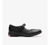 Clarks Relda Wish Mj Black leather Kids girls school shoes 8216-26F in a Plain Leather in Size 12