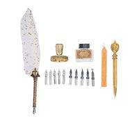 RELDAXSBH Pen Set with 10 Interchangeable Nibs, Quill Calligraphy Pen with Fire Lacquer Wax Seal Letter Opener and Ink Bottle, Retro Writing Kit for Journaling and Art (White)