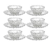 Reldor 12-Piece Crystal Clear Glass Dessert Bowl Set with Saucers, Elegant Trifle & Ice Cream Serving Bowls, Fruit Salad, Cocktail Dishes, Decorative Glassware for Desserts, Set of 6
