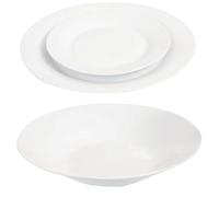Reldor 12-Piece Porcelain Round Dinnerware Set for 4 - Includes 4 Dinner Plates, 4 Side Plates & 4 Bowls, Plain White - Durable, Dishwasher Safe, Modern Kitchen Dining Set