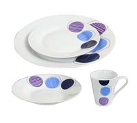 Reldor 16-Piece Round Porcelain Dinner Set for 4- 4 Dinner Plates and Bowls Set with 4 Side Plates & Mugs, Dishwasher Safe, Highly Resistant Dinnerware, Kitchen & Dining, Blue & Purple