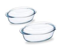 Reldor 2-Piece Oval Glass Casserole Dish with Lid, 3.5L & 1.6L, Oven Safe & Microwave Safe, Ideal for Baking Sourdough Loafs, Casseroles, Lasagna & Roasting, Durable Glass with Smart Lid Design