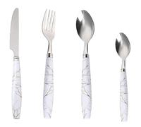 Reldor 24-Piece Marble Handle Cutlery Set - Black Stainless Steel Flatware Set with Knife, Fork, Spoon - Elegant Kitchen Silverware Tableware for Home, Steak, Coffee, or Restaurant Use (White)