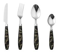 Reldor 24-Piece Marble Handle Cutlery Set - Black Stainless Steel Flatware Set with Knife, Fork, Spoon - Elegant Kitchen Silverware Tableware for Home, Steak, Coffee, or Restaurant Use (Black)