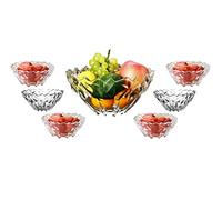 Reldor 7 Piece Crystal Glass Bowl Set Decorative Fruit Bowl Set Fruit Trifle Crystal Cut Effect Elegant Serving - Ideal Trifle Bowl for Salad Ice Cream Serving Bowls Dessert Sundae Glasses