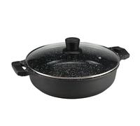 Reldor Die Cast Aluminium Low Non-Stick Casserole Dish with Lid 4.1L/28 cm - Heavy Duty Non-Stick Cooking Pot, Ceramic Coating, Induction & Oven Safe, with Thick Glass Lid & Double Bakelite Handles