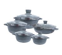 Reldor Die Cast Stockpot Set 5 Piece Non Stick Cooking Pot Casserole Set, Cookware with Non-Stick Marble Coating, Bakelite Knobs, Granite Cookware Pots - Suitable for Most Types of Hobs, Grey