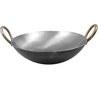 Reldor Heavy Duty Iron Karahi Kadai Wok Balti Dish with Handles Round Base for Hotel Restaurant Kitchen Catering Cookware- Non Stick Indian Cooking Pan, Stir Fry, Deep Fry (14 INCH)