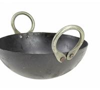 Reldor Natural Iron Karahi Kadai Kadhai Iron Wok Balti Dish with Handles Heavy Duty Round Base (11 INCH)