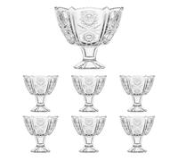 Reldor Vintage Ice Cream Glass Bowls Set of 7, Trifle Dessert Fruit Footed Glass Bowls, Sundae Serving, Crystal Look Dishes Decorative, Ideal for Ice Cream, Dessert, Fruits, Pudding, Appetizer