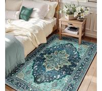RELEANY Area Rugs 3'x5' Washable Non-Slip, Floral Vintage Distress Print Pattern Medallion Carpet for Living Room Bedroom Dining Room, Teal Green Lake Blue Turquoise