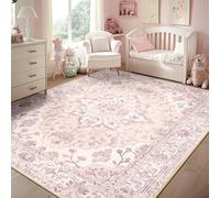RELEANY Area Rugs 5'x7' Washable Non-Slip, Floral Vintage Distress Print Pattern Medallion Carpet for Living Room Bedroom Dining Room, Pink Greypink Cute