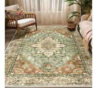 RELEANY Area Rugs 5'x7' Washable Non-Slip, Floral Vintage Distress Print Pattern Medallion Carpet for Living Room Bedroom Dining Room, Brick Red Rust Neutral Brown Burnt Orange Green