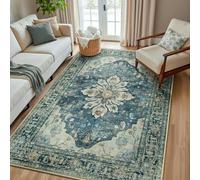 RELEANY Area Rugs 5'x8' Washable Non-Slip, Floral Vintage Distress Print Pattern Medallion Carpet for Living Room Bedroom Dining Room, Dark Blue Vintage