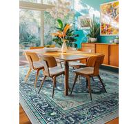 RELEANY Area Rugs 5'x8' Washable Non-Slip, Floral Vintage Distress Print Pattern Medallion Carpet for Living Room Bedroom Dining Room, Teal Green Lake Blue Turquoise