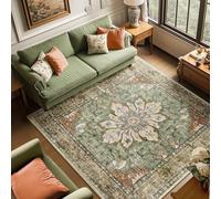 RELEANY Area Rugs Square 8ft Washable Non-Slip, Floral Vintage Distress Print Pattern Medallion Carpet for Living Room Bedroom Dining Room, Brick Red Rust Neutral Brown Burnt Orange Green