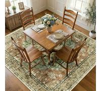 RELEANY Area Rugs Square 8ft Washable Non-Slip, Floral Vintage Distress Print Pattern Medallion Carpet for Living Room Bedroom Dining Room, Brick Red Rust Neutral Brown Burnt Orange Green