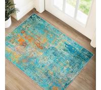 RELEANY Washable 2'x3' Abstract Area Rug for Living Room Teal Multi | Carpet for Bedroom, Kitchen, Office, Hallway and Entryway, Printed Pattern, Non-Slip, Soft, Stain-Resistant, Easy to Clean